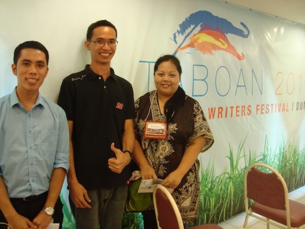 Tuo hasta Wala: Jayson Eduria Parba (Cagayan de Oro), Gil S. Montinola (Iloilo), Rowena Rose Lee (Davao), TABOAN 2013, Dumaguete City. 