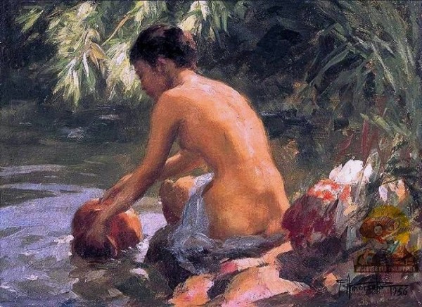 "Bather" ni Fernando Amorsolo (1956) /Pearl of the Orient: Discover Old Philippines /https://www.facebook.com/DiscoverOldPhilippines