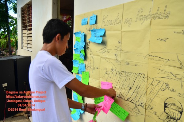 Jessie Frencillo, an active ministry servant,  our psychosocial co-leader, tucked participants' answers on their coping mechanisms - 'ang tulay' sa 'Ang Kuwento ng Pagdadala.'  